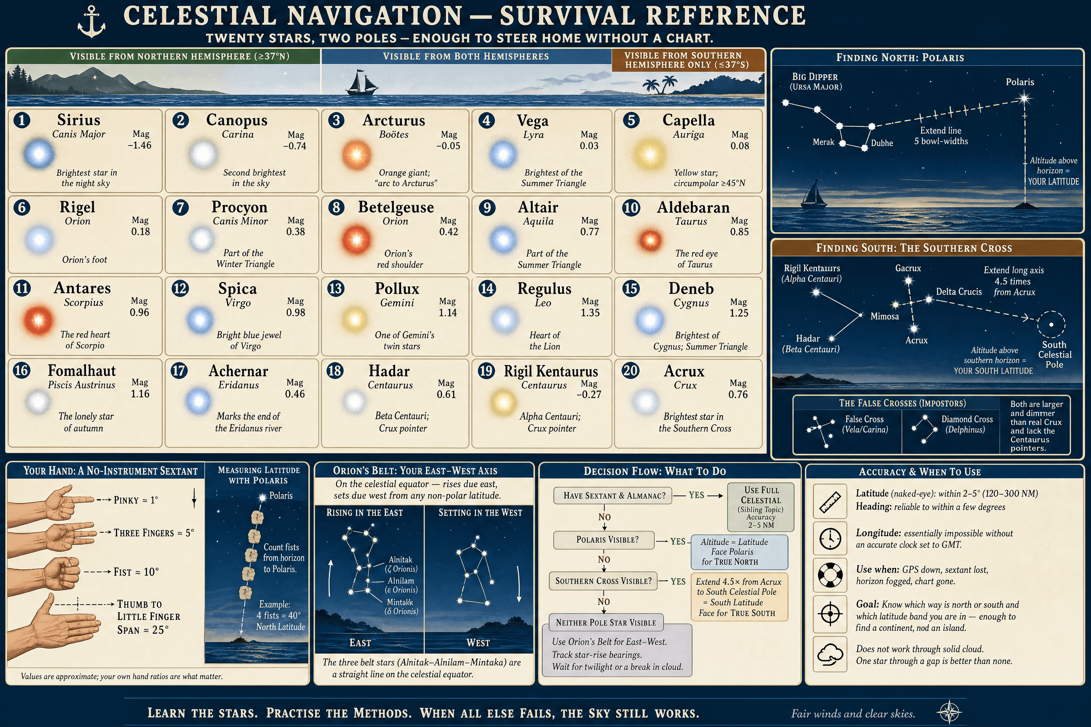 Celestial Navigation — Survival Reference